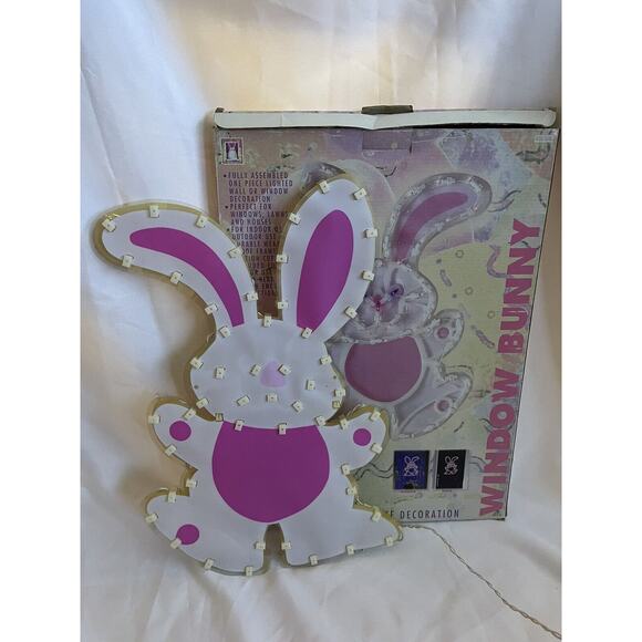 VTG 19" Lighted 1998 Easter Bunny And Egg Spring Window Silhouette Decoration - Picture 1 of 7